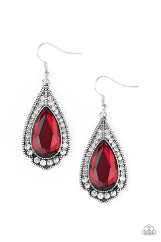 Superstar Stardom - Paparazzi - Red Teardrop Gem Silver Earrings