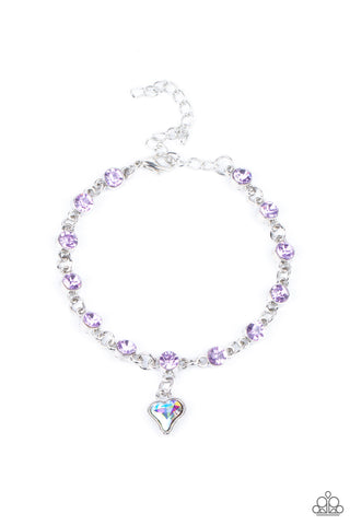 Sweet Sixteen - Paparazzi - Purple and Iridescent Rhinestone Heart Charm Clasp Bracelet
