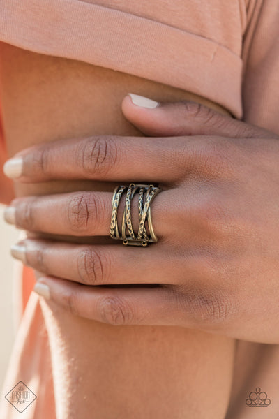 Switching Gears - Paparazzi- Brass Hammered Twisted Bar Ring