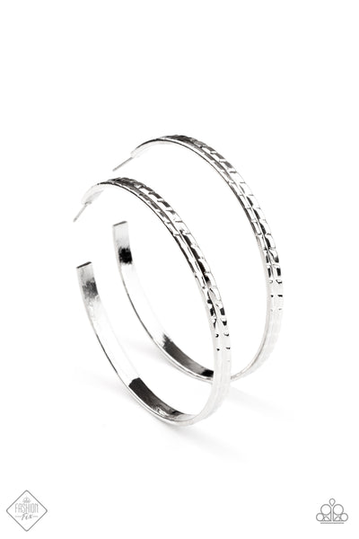 TREAD All About It - Paparazzi - Silver Patterned Hoop Earrings Fashion Fix Exclusive