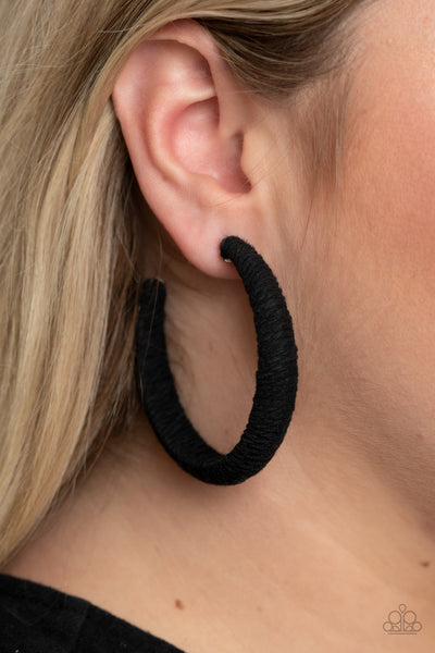 TWINE and Dine - Paparazzi - Black Twine Wrapped Hoop Earrings