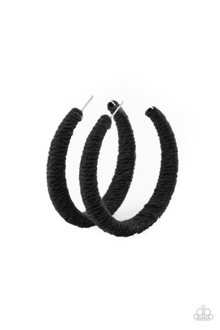 TWINE and Dine - Paparazzi - Black Twine Wrapped Hoop Earrings