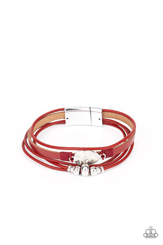 Tahoe Tourist - Paparazzi - Red Leather Silver Accent 2021 Convention Exclusive Magnetic Bracelet