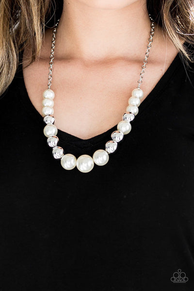 Take Note - Paparazzi - White Pearl Silver Bead Necklace