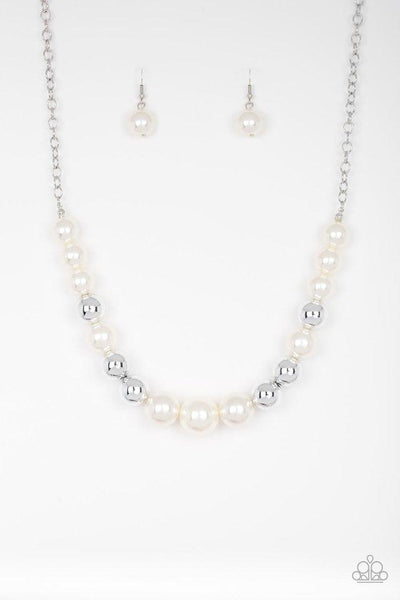 Take Note - Paparazzi - White Pearl Silver Bead Necklace