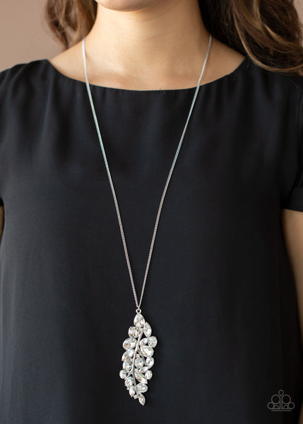 Take a Final BOUGH - Paparazzi - White Rhinestone Leaf Necklace