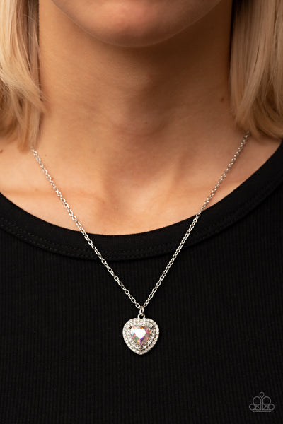 Taken with Twinkle - Paparazzi - Multi Iridescent Heart Gem Necklace