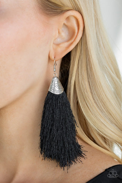 Tassel Temptress - Paparazzi - Black Thread Tassel Fringe Earrings