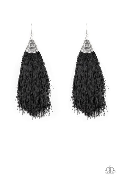 Tassel Temptress - Paparazzi - Black Thread Tassel Fringe Earrings