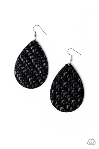 Teardrop Trend - Paparazzi - Black Leather Wicker Teardrop Earrings