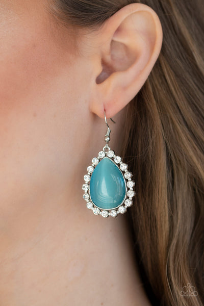 Teardrop Trendsetter - Paparazzi - Blue Moonstone Teardrop Rhinestone Frame Earrings