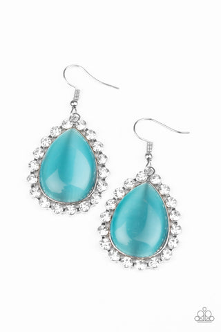 Teardrop Trendsetter - Paparazzi - Blue Moonstone Teardrop Rhinestone Frame Earrings