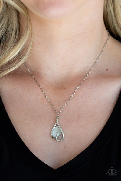 Tell Me A Love Story - Paparazzi - White Moonstone Teardrop Necklace