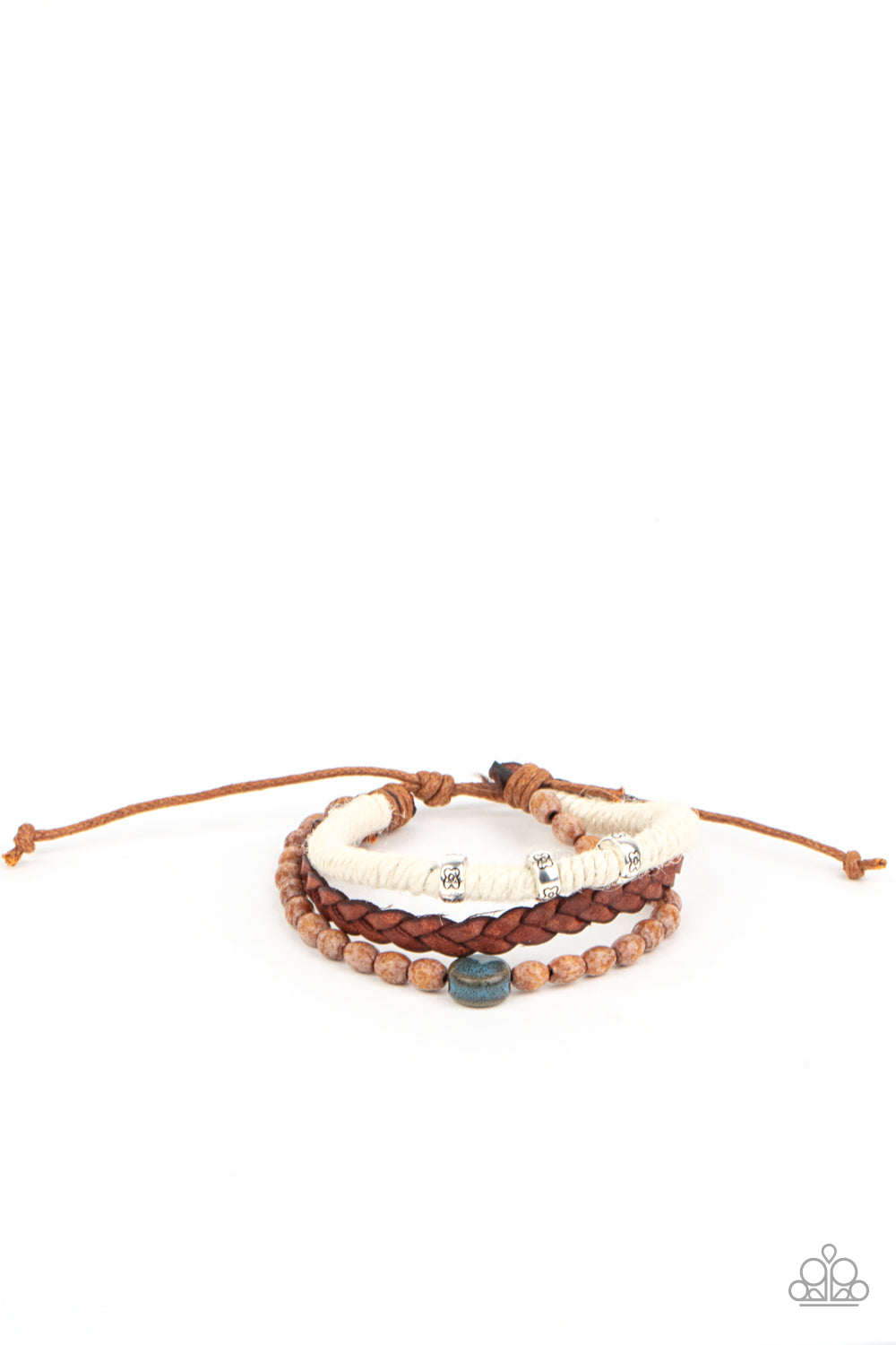 Terrarium Terrain - Paparazzi - Blue and Wood Bead Braided Leather Sliding Knot Bracelet