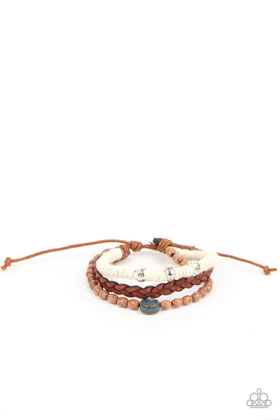 Terrarium Terrain - Paparazzi - Blue and Wood Bead Braided Leather Sliding Knot Bracelet