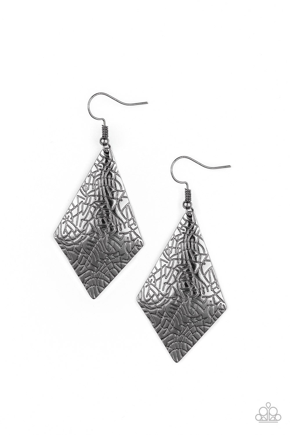 Texture Retreat - Paparazzi - Black Gunmetal Kite Frame Earrings