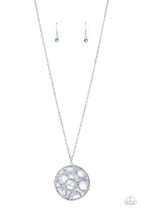 Thanks a MEDALLION - Paparazzi - Multi Iridescent Rhinestone Circle Pendant Necklace