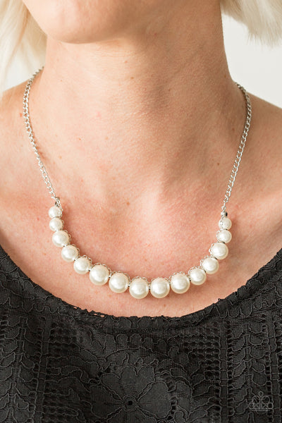 The FASHION Show Must Go On! - Paparazzi - White Pearl Silver Strand Necklace