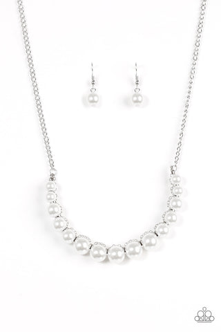 The FASHION Show Must Go On! - Paparazzi - White Pearl Silver Strand Necklace