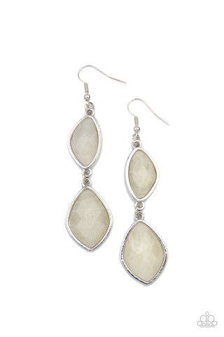 The Oracle Has Spoken - Paparazzi - White Cloudy Stone Silver Frame Earrings