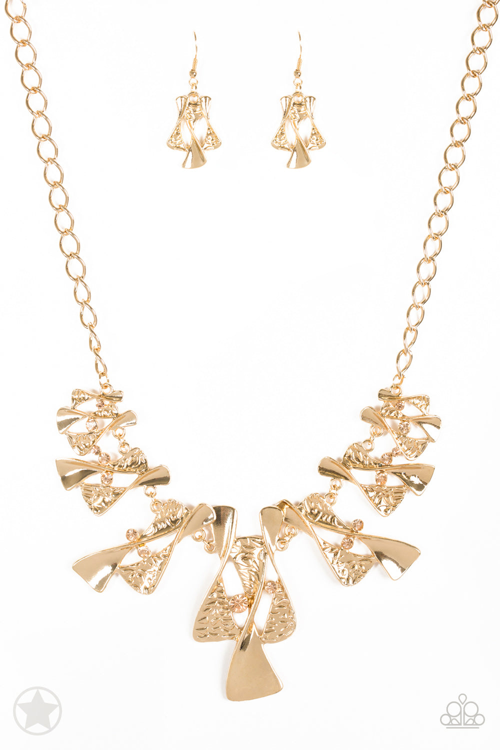 The Sands of Time - Paparazzi - Gold Hourglass Rhinestone Short Blockbuster Necklace