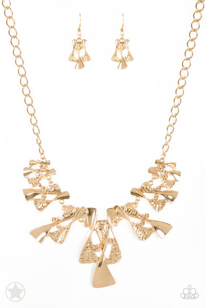 The Sands of Time - Paparazzi - Gold Hourglass Rhinestone Short Blockbuster Necklace