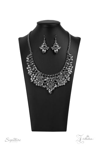 The Tina - Paparazzi - Hematite and Smokey Rhinestone Gunmetal Zi Collection 2020 Necklace