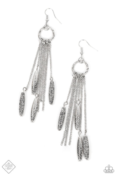 Thrifty Tassel - Paparazzi - Silver Tassel Hematite Rhinestone Accent Fashion Fix February 2022 Earrings