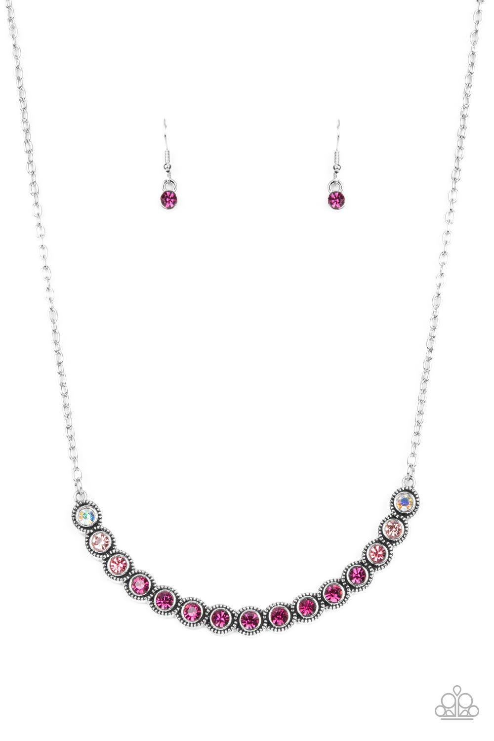 Throwing SHADES - Paparazzi - Pink Iridescent Ombre Rhinestone Silver Necklace