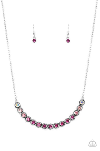 Throwing SHADES - Paparazzi - Pink Iridescent Ombre Rhinestone Silver Necklace