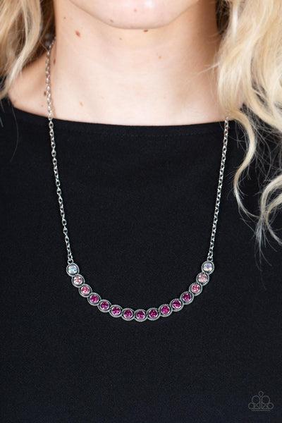 Throwing SHADES - Paparazzi - Pink Iridescent Ombre Rhinestone Silver Necklace