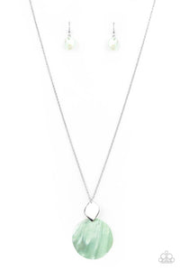 Tidal Tease - Paparazzi - Green Iridescent Shell Disc Pendant Necklace