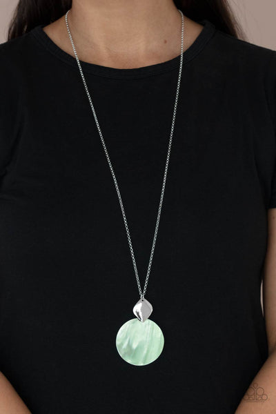 Tidal Tease - Paparazzi - Green Iridescent Shell Disc Pendant Necklace