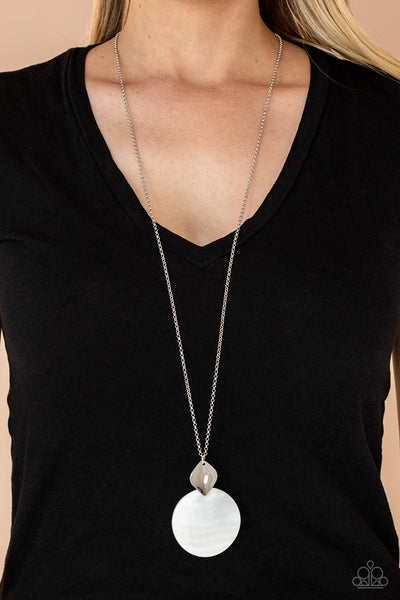 Tidal Tease - Paparazzi - White Iridescent Shell Pendant Necklace