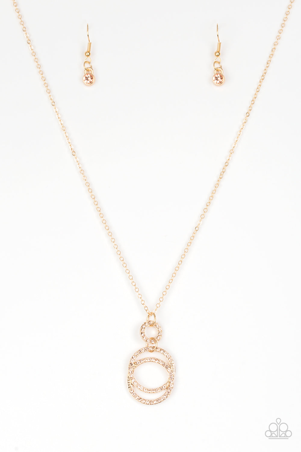 Timeless Trio - Paparazzi - Gold Hoop Peach Rhinestone Pendant Necklace