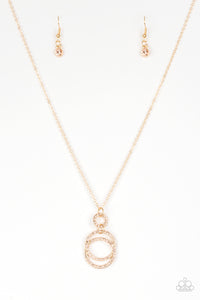 Timeless Trio - Paparazzi - Gold Hoop Peach Rhinestone Pendant Necklace