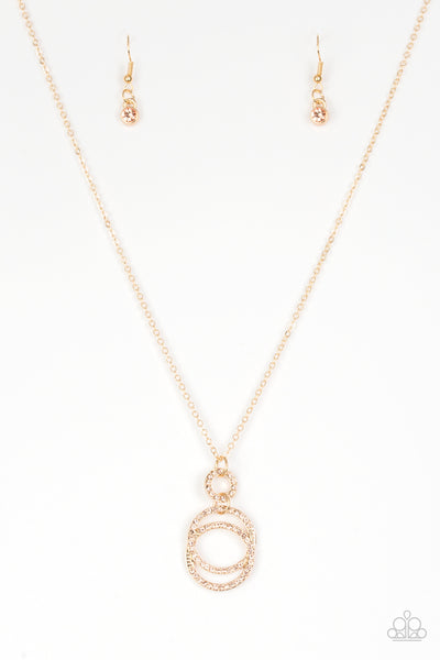 Timeless Trio - Paparazzi - Gold Hoop Peach Rhinestone Pendant Necklace