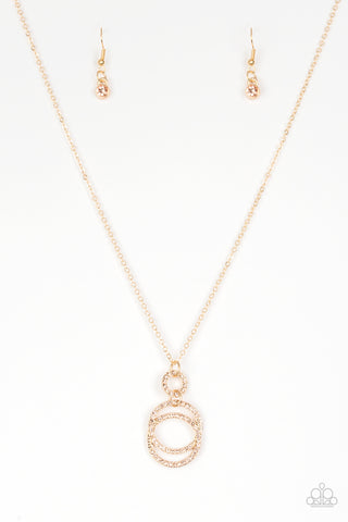 Timeless Trio - Paparazzi - Gold Hoop Peach Rhinestone Pendant Necklace