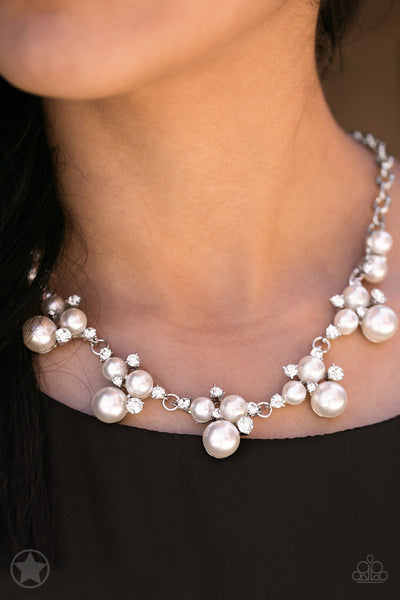 Toast To Perfection - Paparazzi - White Pearl and Rhinestone Blockbuster Necklace