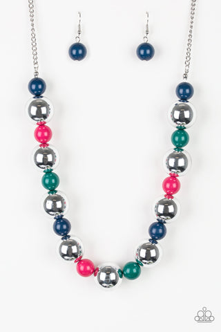 Top Pop - Paparazzi - Multi Green Pink Blue and Silver Bead Necklace