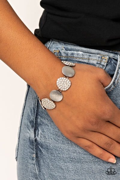 Tough LUXE - Paparazzi - White Rhinestone Silver Oval Clasp Bracelet