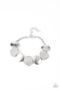 Tough LUXE - Paparazzi - White Rhinestone Silver Oval Clasp Bracelet