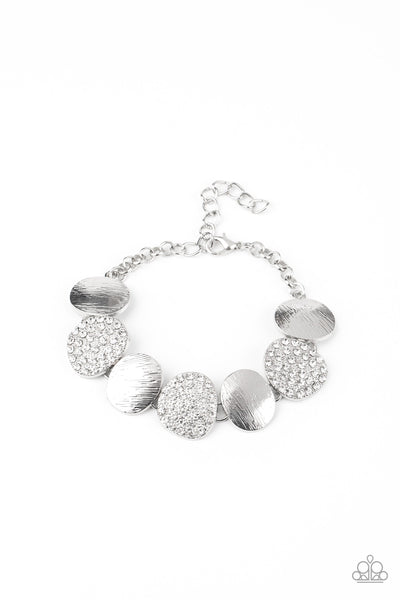 Tough LUXE - Paparazzi - White Rhinestone Silver Oval Clasp Bracelet