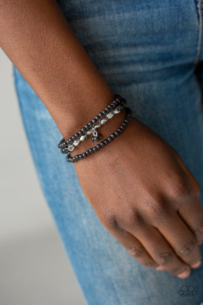 Tour de Tranquility - Paparazzi - Black Stone Bead Stretchy Bracelet