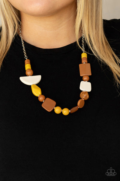 Tranquil Trendsetter - Paparazzi - Yellow Tan Brown Acrylic Geometric 2021 Convention Exclusive Necklace