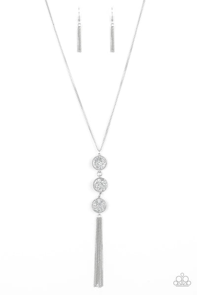 Triple Shimmer - Paparazzi - White and Hematite Rhinestone Triple Circle Pendant Necklace