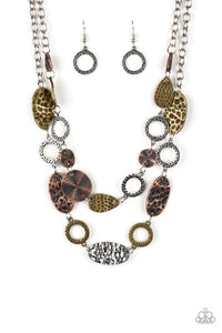 Trippin' On Texture - Paparazzi - Multi Brass Copper and Silver Hammered Tiered Necklace