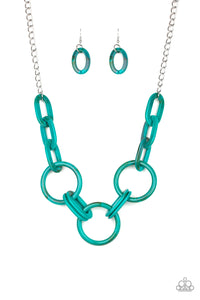 Turn Up the Heat - Paparazzi - Blue Turquoise Acrylic Resin Link Necklace