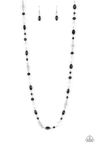 Twinkling Treasures - Paparazzi - Black and Crystal Beaded Silver Accent Necklace