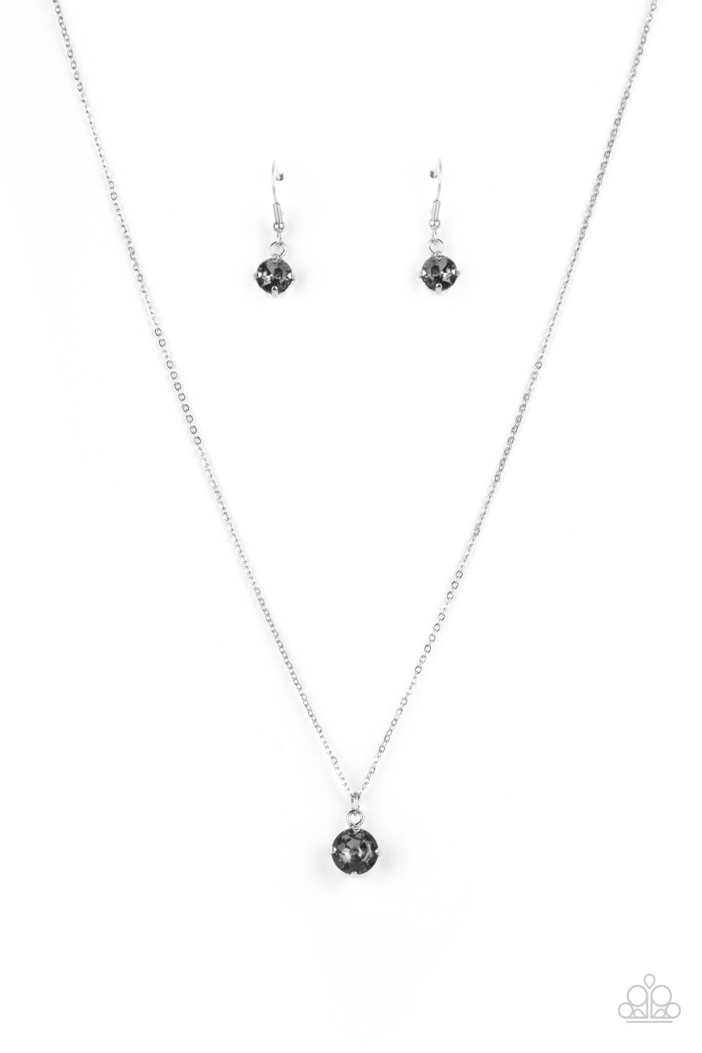 Undeniably Demure - Paparazzi - Silver Smokey Rhinestone Dainty Pendant Necklace